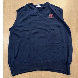 Izod Club Cadillac Men's XXL Navy Blue V-Neck Sweater Vest Embroidered Logo